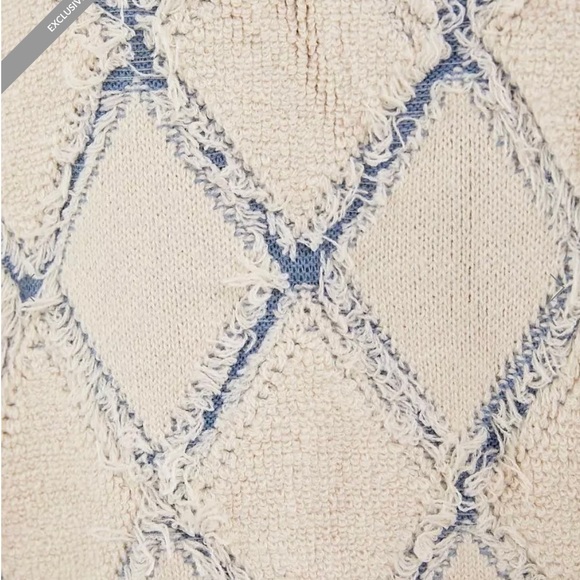 GILDED INTENT PULLED STITCH CREAM/BLUE CARDIGAN SWEATER. WOMEN’S SIZE  MEDIUM - Picture 3 of 12